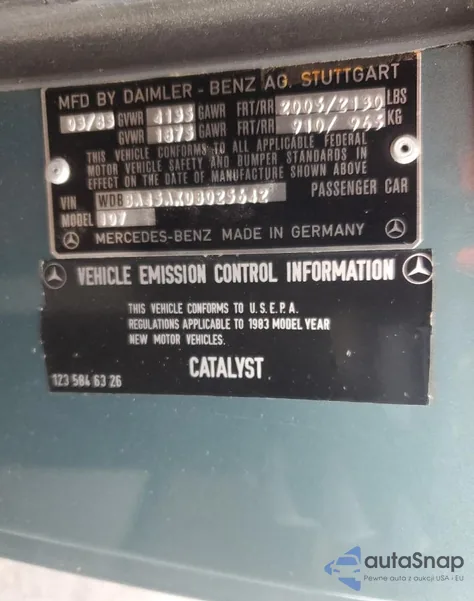 1983 Mercedes-Benz 380 Sl из США, поврежденный, VIN WDBBA45AXDB025642